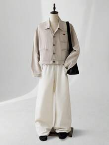 ESTAVOR Men's Casual Retro Long Sleeve Denim Jacket, Autumn - White - View 2