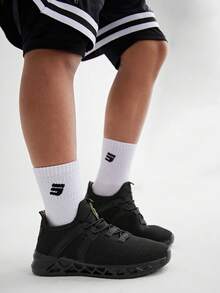 JNSQ Giày chạy bộ lưới thoáng khí màu đen thời trang cho trẻ em, phù hợp cho mọi mùa, hoạt động ngoài trời. - màu đen - Xem 2