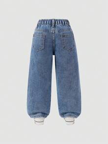 年轻女孩时尚雪花水洗做旧刺绣喇叭牛仔裤