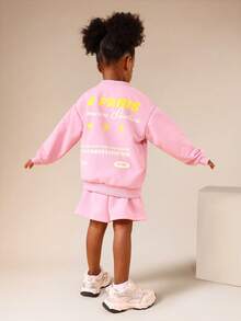SUMWON Ensemble sweat-shirt à capuche et short rose pour filles sans cordon de serrage et imprimé texte pour un port casual au quotidien - Rose bonbon - Voir 6