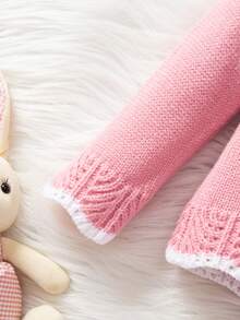 SHEIN Bộ 2 món áo len tay raglan phối ren hồng dễ thương cho bé gái sơ sinh, mềm mại và thoải mái, thích hợp mặc hàng ngày, đi chơi, du lịch, nghỉ mát, ở nhà, nhà trẻ, mùa thu/đông, giáng sinh, đi học, tiệc tùng, đa năng - Hồng - Xem 11