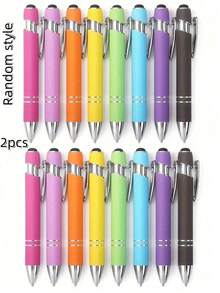 16 Metal Random Color Retractable Ballpoint Pens With Touch Screen Pen Tip - Medium Thick Pen Tip, Smooth Writing, Anti Slip Handle, Compatible With Multiple Devices - Suitable For Daily School/Office Use