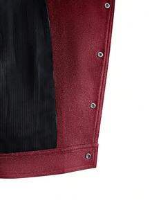 Manfinity EMRG Men's Oblique Button Long Sleeve Jacket, Asymmetrical Button Design Casual Jacket, Recommended Gift, Suitable For Husband, Boyfriend, Friend Red Varsity Jacket Red Leather Jacket Cropped Men Jacket Cropped Zip Up Men Jacket - Red - View 7