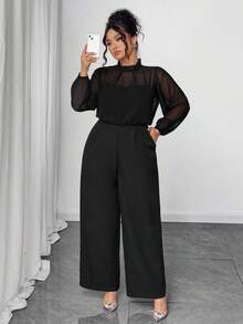 Auvina Bộ đồ liền thân dệt kim cỡ lớn thanh lịch, thoải mái cho mùa thu đi làm dành cho nữ - màu đen - Xem 5