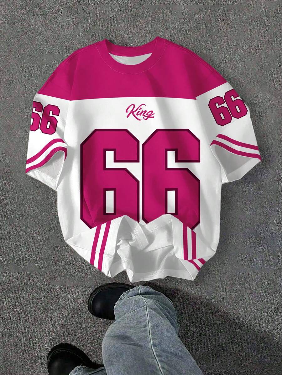 SHEIN EZwear Áo thun nữ tay ngắn cổ tròn in số 66 tối giản, giản dị - Nhiều màu - Xem 1