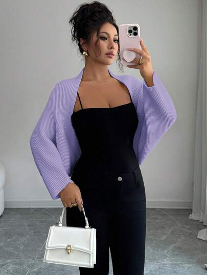 Elenzga Women's Batwing Sleeve Cardigan, Versatile, Elegant, Suitable For Vacation, Holidays, High-End Brand, Knitted Sweater