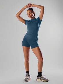 Musera Sport 纯色短袖运动T恤 跑步短裤 舒适休闲 健身 健身房 跑步 俱乐部、板式网球、网球、匹克球 健身房 瑜伽 普拉提 健身 日常休闲 夏季 - 藏蓝色 - 查看 3