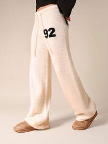 SUMWON Cozy Fleece Sweatpants With Logo Print For Casual Winter Comfort And Warmth
