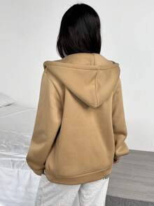 青少年女孩百搭休闲百搭运动日常高街超大号带口袋连帽夹克 - 杏色 - 查看 2