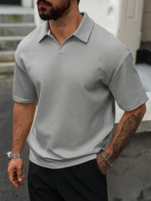 Manfinity CasualCool Textured Fabric Men's Casual Polo Shirt Men Short Sleeve Casual Polo Shirt Men Polo Shirts Grey Shirt Men Men Golf Shirt Men Short Sleeve Gray Shirt