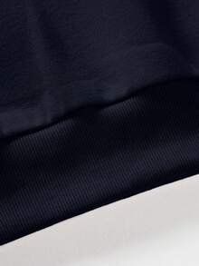 EURMUSE 100%Cotton Men Letter Patched Drop Shoulder Sweatshirt - Navy Blue - View 4