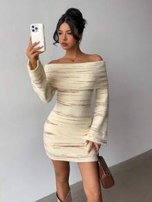 Aloruh Vestido corto de punto con volantes en el cuello, mangas acampanadas y hombros descubiertos, de estilo romántico y floral de gasa para mujeres - Multicolor - Ver 3