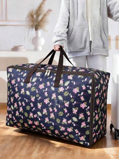 1个大容量牛津布衣物收纳袋，海军蓝和灰色，太空图案大容量床上用品收纳袋，轻便搬家拉链手提包，被子整理袋装饰品，秋季装饰节日装饰房间装饰家居装饰秋季装饰卧室装饰