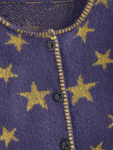 ROMWE Hippie Cárdigan de punto de manga larga con caída de hombros y estampado de pentagrama, para mujer, informal, otoño/invierno - Morado - Ver 3