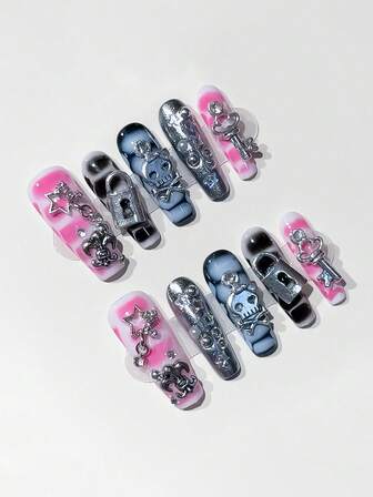 Anime 10 Stück Y2K süße Herz-, Stern-, Schleife-, Flügel-Nagelkunst Aufkleber mit Klebeband