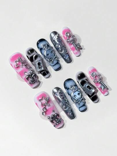 Anime 10 piezas de pegatinas de arte de uñas con corazones, estrellas, lazos y alas con cinta en estilo Y2K