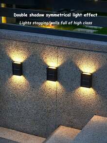 1-6 Peças Luzes de Parede Solares, Luzes Solares LED para Jardim Externo, Luminárias Decorativas de Parede para Jardim, Lâmpadas de Parede de Plástico Impermeáveis de 2 Cabeças para Iluminação Externa, Iluminação de Rua, Decoração de Varanda, Pátio e Gramado de Casa - Multicolorido - Visão 8