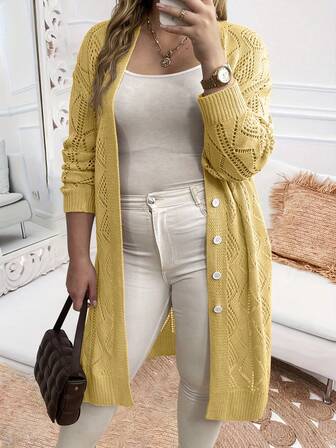 EMERY ROSE Cárdigan de mujer de talla grande de un solo botonadura, suéter de punto de textura casual de longitud media