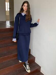 Dazy Kids Teen Girl Striped Print Long Sleeve Sweatshirt And Mini Skirt Set