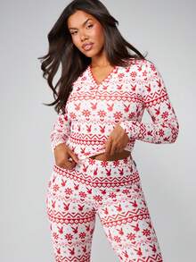 Missguided x Playboy Bộ đồ Giáng sinh cài nút kèm quần legging - Đỏ và trắng - Xem 3