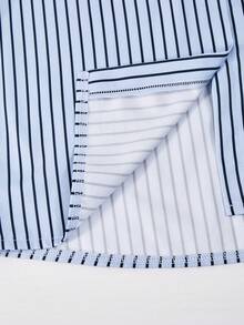 Tween Girls' Casual Striped Loose Button-Up Long Sleeve Shirt With Shawl Collar, Versatile For Back To School - Blue - View 7