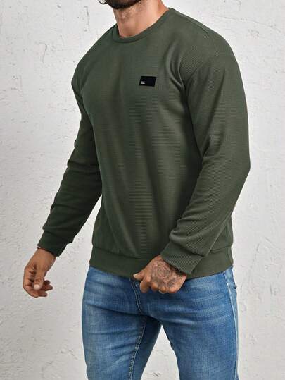 Manfinity Homme Men Loose Fit Letter Patched Detail Crew Neck Sweatshirt, Fall, Long Sleeve Top