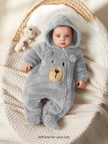 Cozy Pixies Newborn Baby Boy Cartoon Bear Ear Hooded Thick Long Sleeve Footed Romper