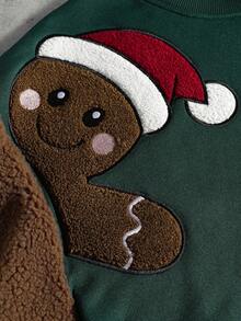 PAVTROS 男士姜饼刺绣圆领长袖休闲抓绒套头衫，秋冬季，圣诞节 - 彩色 - 查看 2