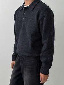 DAZY Áo len dài tay cổ polo màu trơn thường ngày cho nam, mùa thu - Màu xanh lam - Xem 5