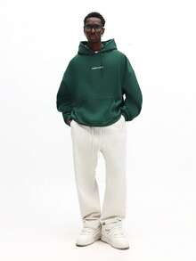 SUMWON Essential Boxy Fit Pullover Hoodie With Centre Pocket And Drawstring Hoodie Logo Design Casual - 綠色 - 查看 4