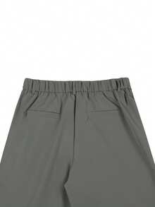 Claim Dot 男士纯色褶皱直筒宽松休闲西装裤 - 深灰色 - 查看 6