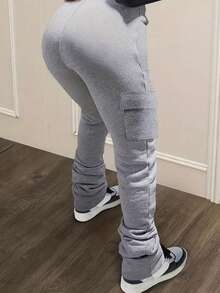 INAWLY Women's Casual Solid Color Pocket Sweatpants Graduation,Back To School Outfits,Graduation,Teacher Outfits For Women,Back To School Fall Cloth For Women - Light Grey - View 2