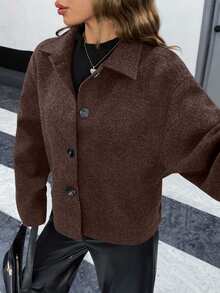 EURMUSE Buttom Detlied Overcoat, Business Wear - Brown - View 4