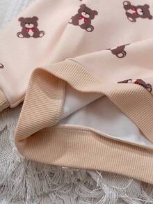 Cozy Pixies 2pcs Baby Boy Cartoon Bear Pattern Contrast Color Hooded Sweatshirt And Elastic Waist Pants Set - Khaki - View 9
