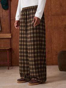 SWAVVY Men's Elastic Waist Drawstring Casual Straight Loose Fit Pants - Khaki - View 1