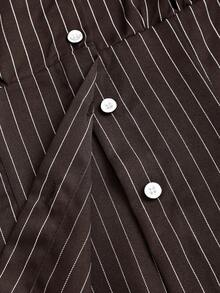 Sweetra Áo cánh tay dài họa tiết kẻ sọc cổ bẻ thời trang, màu sắc tương phản, ôm sát eo, tôn dáng cho nữ - màu nâu - Xem 5