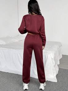 Sparklyn 少女休闲百搭运动百搭街头字母图案圆领超大卫衣+裤子保暖装，秋冬