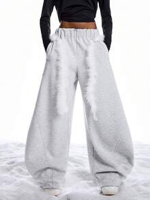 LYSMO Pantalones de chándal con cintura curva para mujer, para otoño/invierno - Gris Claro - Ver 6