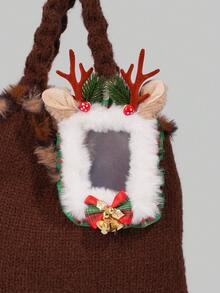 ROMWE Kawaii 1pc Cute Christmas Reindeer Card Holder, Plush Bow Bag Charm, 3-Inch Decorative Card For Autumn/Winter Atmosphere - red-green - View 8