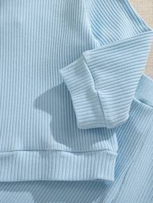 Souflis Souflis 幼儿男童法国复古浅蓝色圆领长袖T恤和罗纹休闲裤套装，适合上学、外出和各种场合 - 藍色 - 查看 6