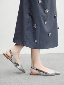 CUCCOO BIZCHIC 女士时尚银色后带尖头简约休闲平底鞋 - 銀色 - 查看 3