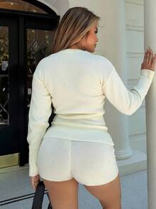 Maria Perezxox كارديجان مزر مضفر بأكمام طويلة، قمصان مناسبة للعطلات الصيفية والأعياد والخريف والشتاء والاستخدام اليومي في المكتب وأعياد الميلاد - كريم - مشاهدة 2