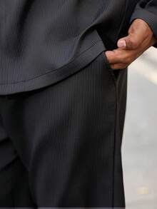 Manfinity Homme Conjunto de chaqueta y pantalones de talla grande para hombre, de unicolor, con cuello de solapa y manga larga, traje casual de otoño