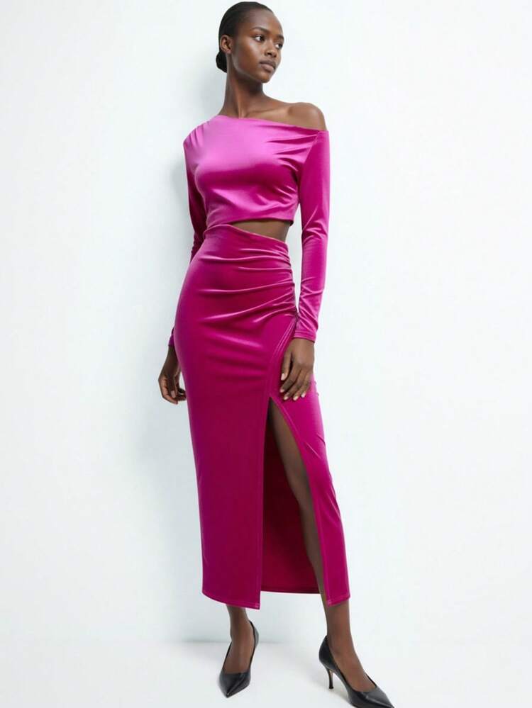 SHEIN Maija Women's Elegant Party Solid Color Asymmetric Neck Hollow Out Long Dress, Winter Dress Women, Winter Dresses For Women, Autumn Outfits For Women, Autumn Dress , Christmas Women's Clothing, Christmas Party Dress, Christmas Clothes For Women,New Year Dress, Red Dress New Year,Thanksgiving Outfit For Women, Elegant Dresses For Party, Party Dresses, Long Party Dresses, Party Outfit, Wedding Guest Dress For Women, Dress For Wedding Guest, Elegant Dress For Women