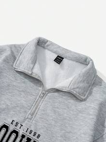 Attitoon 复古美式校园风格休闲超大中性女式宽松半拉链高领羊毛连帽衫，适合秋冬季 - 灰色 - 查看 7