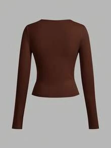 SHEIN EZwear 3 件套女士休闲宽领紧身长袖 T 恤套装，秋冬 - 彩色 - 查看 7