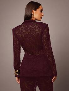 Silquee Blazer de encaje de un solo botón para mujer - Burdeos - Ver 2
