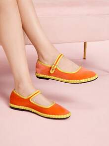 CUCCOO DOLLMOD 女士优雅天鹅绒经典舒适玛丽珍平底鞋，亮橙色 - 亮橙色 - 查看 5