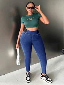 Slaydiva 加大码高腰弹力黑色紧身牛仔裤镂空服装圣诞节女装感恩节女装返校节冬装牛仔女装羊毛牛仔裤羊毛紧身裤