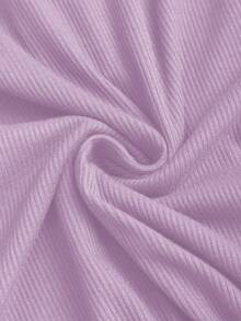 Sweetra Áo thun nữ cổ tròn tay dài màu trơn viền ren, mùa thu - Màu tím - Xem 5